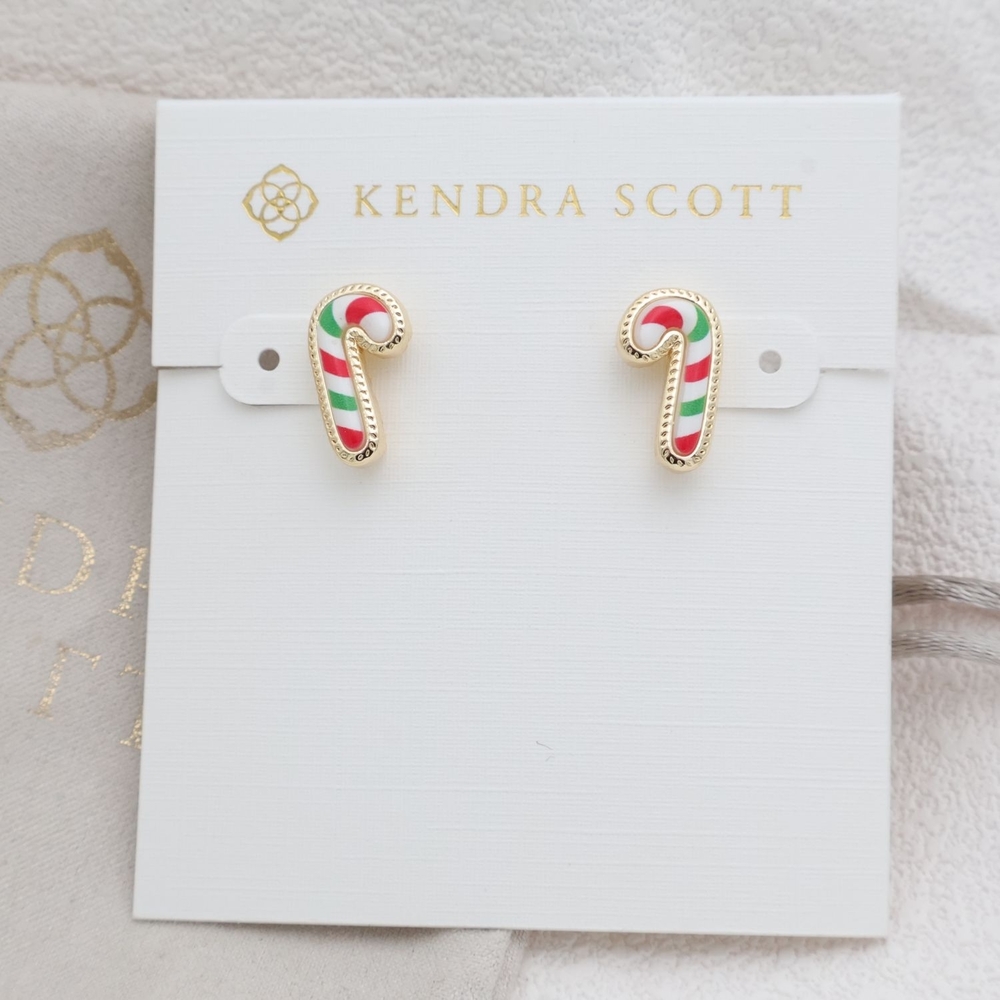 Kendra Scott Candy Cane Gold Stud Earrings Gold NEW